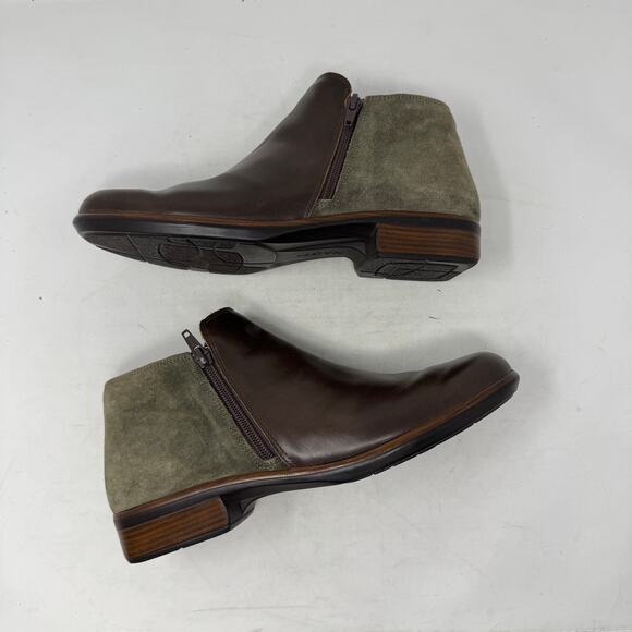 Naot Helm Two-Tone Leather Suede Side Zip Brown Green Ankle Boot Size 40 - Picture 11 of 14